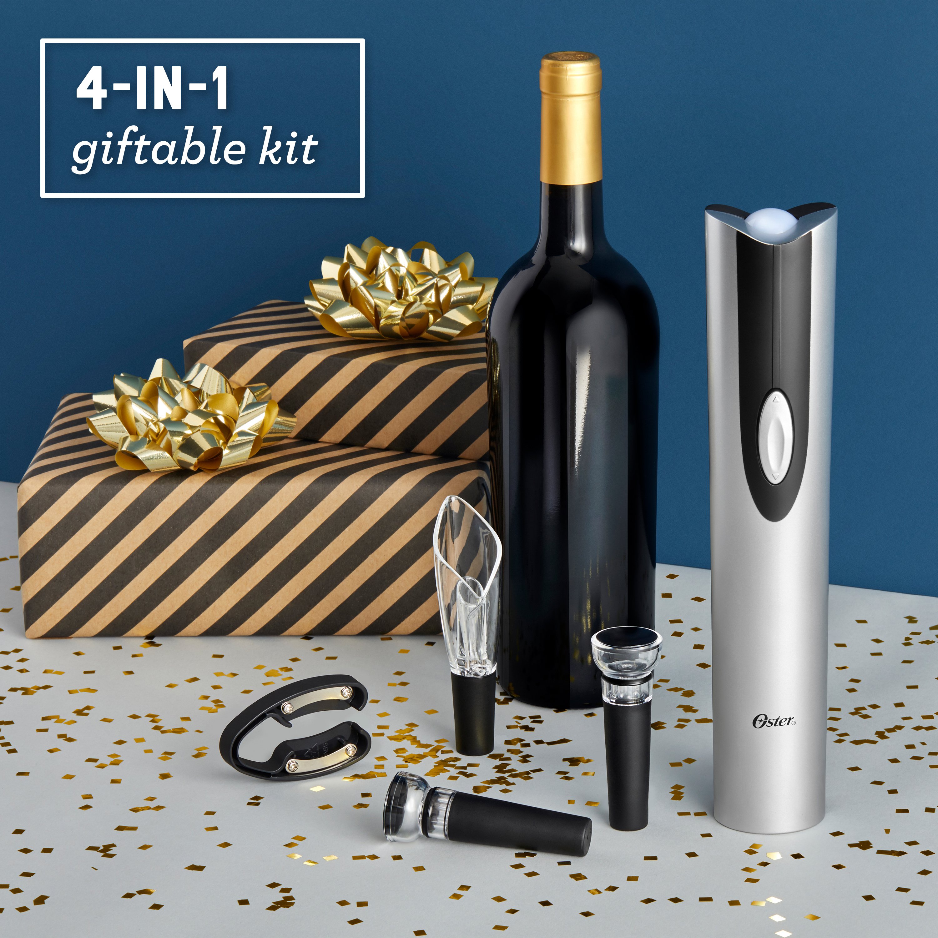 Oster 4 in 1 Wine Kit with Rechargeable Wine Bottle Opener Wine